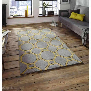 Hong Kong HK4338 Modern Geometric Hand-Tufted Soft Textured Hi-Lo Acrylic Grey/Yellow Rug-Think Rugs-Rug Love - The Most Loved Rug Store